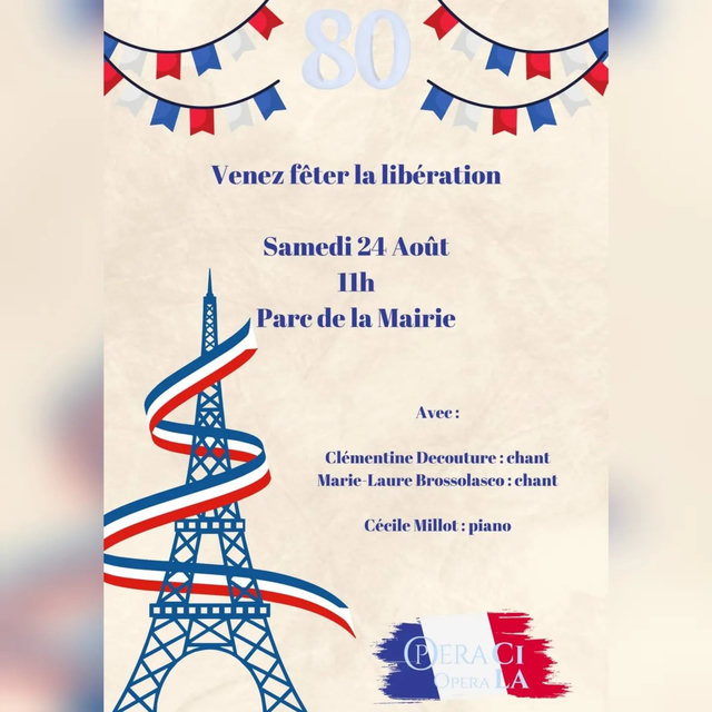 Affiche du concert des 80 ans de la Libération, parc de la Mairie, samedi 24 août