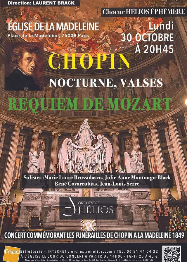 Affiche du concert Chopin et Requiem de Mozart, église de la Madeleine à Paris, lundi 30 octobre
