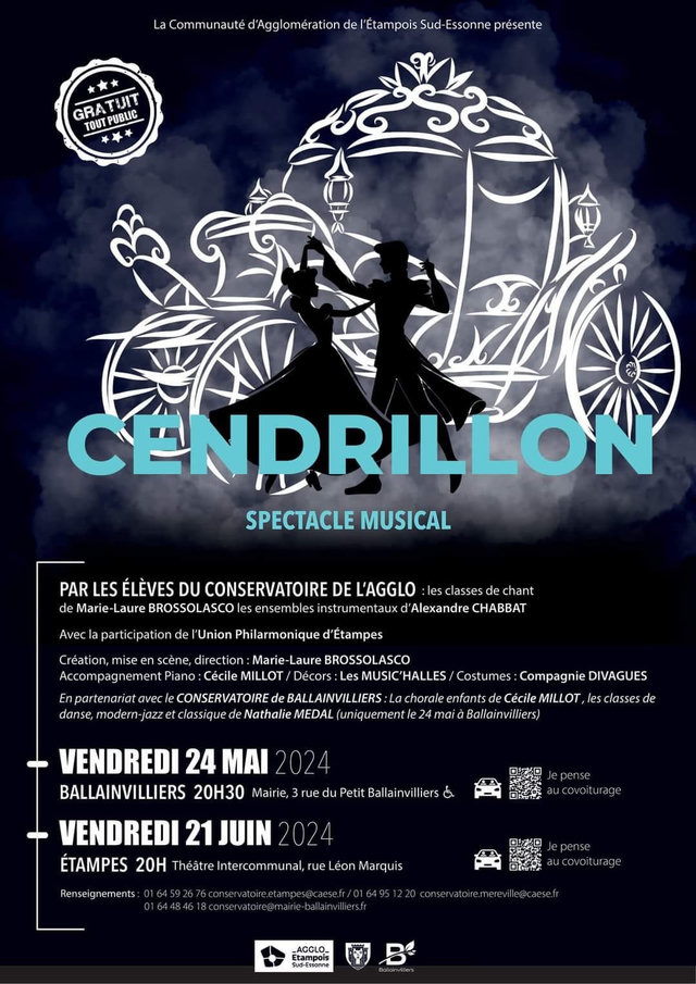 Affiche du spectacle musical « Cendrillon », Ballainvilliers le 24 mai 2024 et Étampes le 21 juin 2024