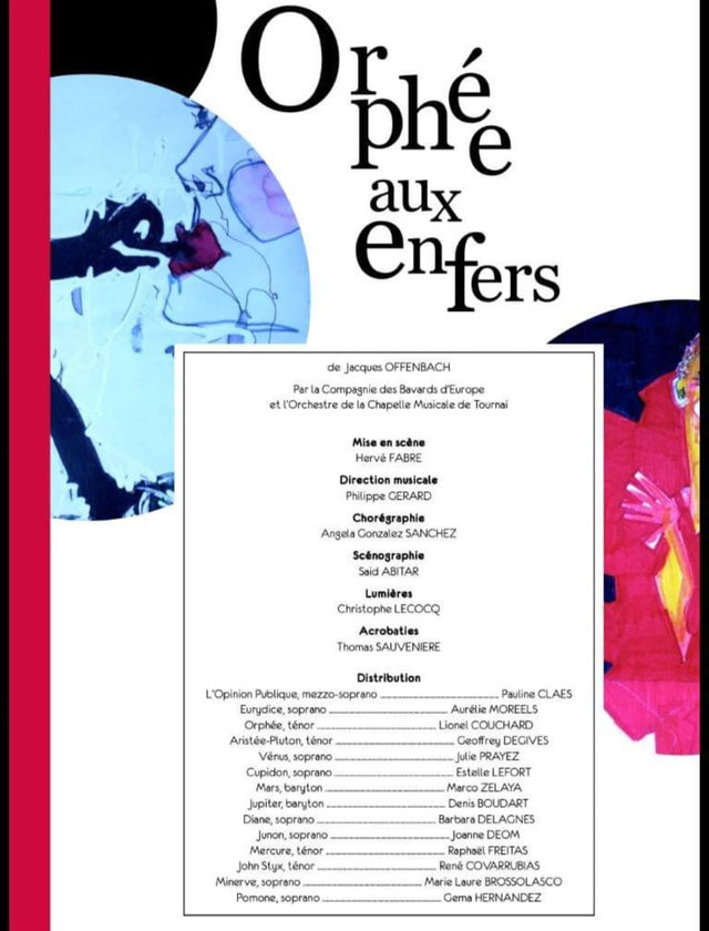 Affiche d'« Orphée aux Enfers » d'Offenbach par la Compagnie des Bavards d'Europe et l'Orchestre de la Chapelle musicale de Tournai, avec la distribution