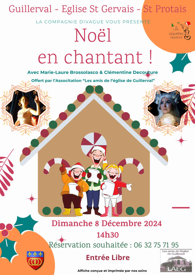Affiche de « Noël en chantant », église Saint-Gervais–Saint-Protais de Guillerval, 8 décembre 2024