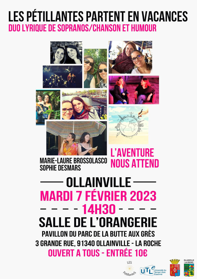 Affiche de « Les Pétillantes partent en vacances », salle de l'Orangerie d'Ollainville, 7 février 2023